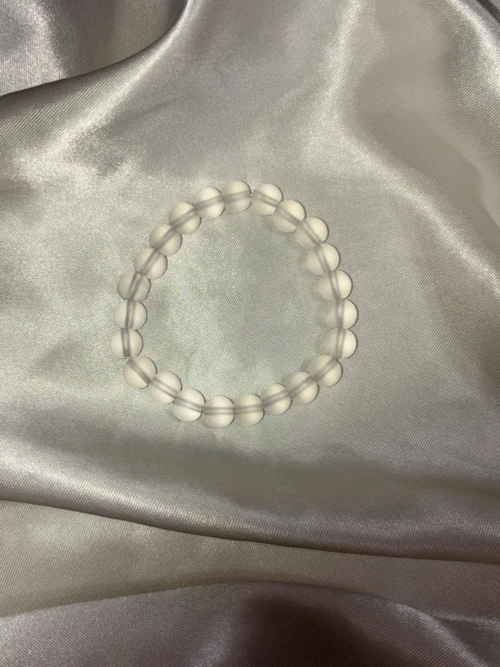 Translucent White Glass Bead Stretch Bracelet